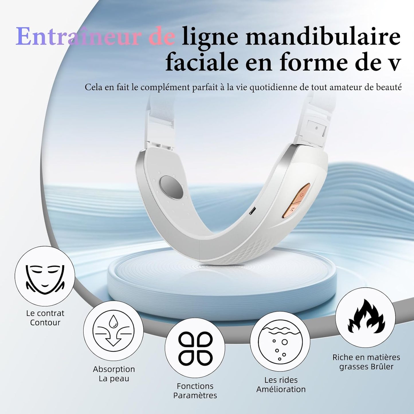 “Appareil de Lifting Visage avec Technologie EMS – Massage, Lumière Rouge et Bleue, 6 Modes”